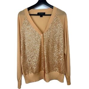 St. John Sequined Panel Silk Cashmere Lightweight Cardigan sz M Luxury Designer